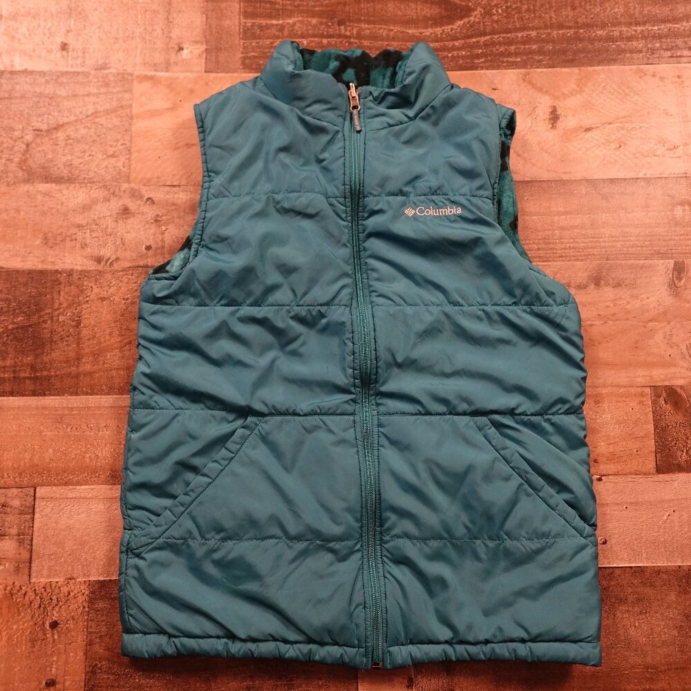 Columbia Reversible Puffer Vest Girls XL Teal Camo‎ Fleece